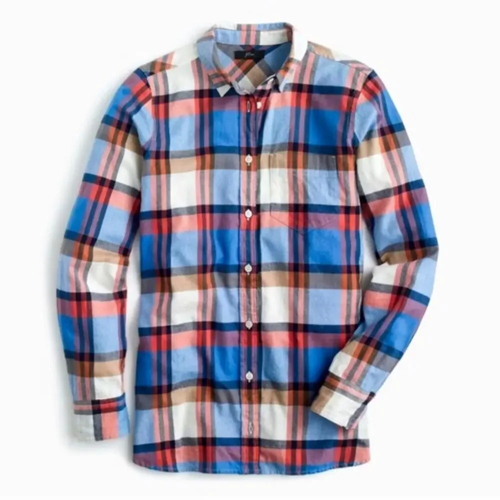 J. Crew Factory Perfect Fit Long Sleeve Plaid Button-down Shirt Blue Women’s XXS